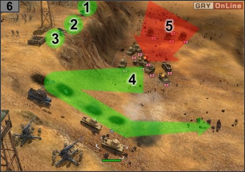 Szybko wyładuj załogę z dział w [1], [2] i [3] - jeśli by strzelały, szybko zostałyby zniszczone - Misja 4 - Operacja Battleaxe (3) | Państwa Osi w Codename Panzers - Faza Druga - Codename: Panzers - Faza Druga - poradnik do gry