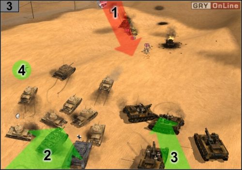 Czołgi przeciwnika będą nadjeżdżać z [1], lecz nie mają po prostu szans - Misja 5 - Sidi Rezegh (2) | Państwa Osi w Codename Panzers - Faza Druga - Codename: Panzers - Faza Druga - poradnik do gry