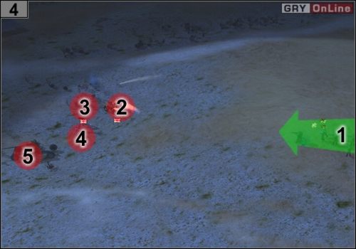 Idź dalej w lewo snajperami, co pokazuje strzałka [1] - Misja 6 - Kocioł (2) | Państwa Osi w Codename Panzers - Faza Druga - Codename: Panzers - Faza Druga - poradnik do gry