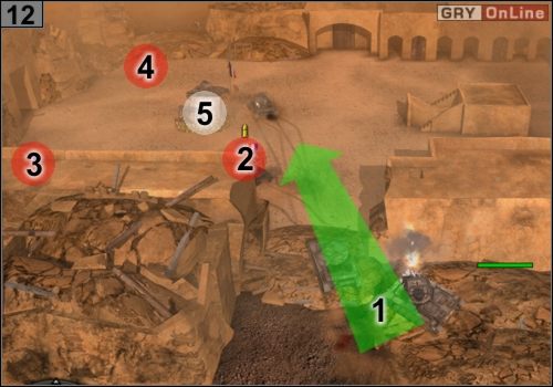 W końcu wjedź czołgami zgodnie ze strzałką [1] do środka - Misja 7 - Burza (4) | Państwa Osi w Codename Panzers - Faza Druga - Codename: Panzers - Faza Druga - poradnik do gry
