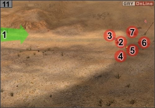 Potem podejdź dalej snajperami, co pokazuje strzałka [1] - Misja 8 - Tel El Eisa (4) | Państwa Osi w Codename Panzers - Faza Druga - Codename: Panzers - Faza Druga - poradnik do gry