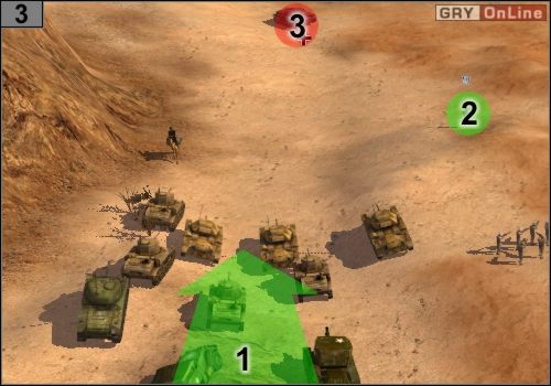 Jedź czołgami jak pokazuje to strzałka [1], bohaterem w [2] odkryj jeden czołg w [3] - Misja 2 - Tobruk (2) | Alianci w Codename Panzers - Faza Druga - Codename: Panzers - Faza Druga - poradnik do gry