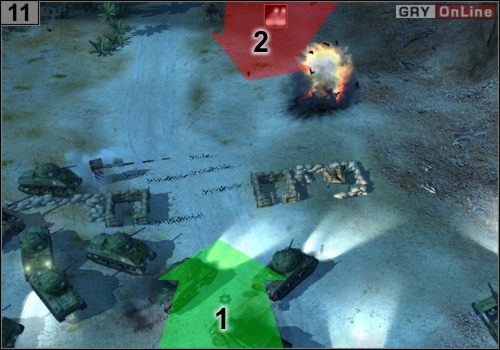 Gdy tylko go odeprzesz, natychmiast przesuń czołgi do #11 , bo tu nastąpi kolejny atak - Misja 3 - Przełęcz Kasserine (5) | Alianci w Codename Panzers - Faza Druga - Codename: Panzers - Faza Druga - poradnik do gry