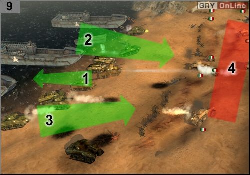 Jak tylko czas się skończy, obejrzysz animację - dostaniesz sporo piechoty, kilkanaście czołgów, dwie artylerie samobieżne M7 Priest, trzy ciężarówki naprawcze i jedną ciężarówkę z amunicją - Misja 5 - Operacja Husky (4) | Alianci w Codename Panzers - Faza Druga - Codename: Panzers - Faza Druga - poradnik do gry