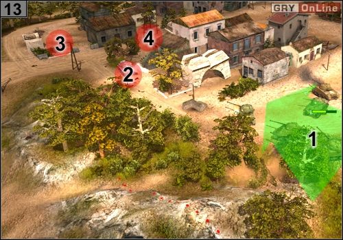 Zanim wjedziesz w dalszą część miasteczka, musisz się pozbyć przeciwników rozstawionych na jego obrzeżach - Misja 5 - Operacja Husky (5) | Alianci w Codename Panzers - Faza Druga - Codename: Panzers - Faza Druga - poradnik do gry