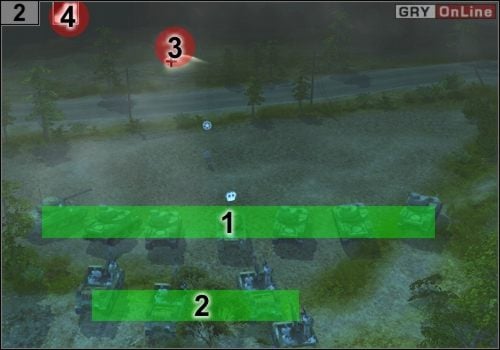 Ustaw się w taki sam sposób, jak poprzednio, w liniach - czołgi w [1], artyleria w [2] - Misja 7 - Monte Cassino (2) | Alianci w Codename Panzers - Faza Druga - Codename: Panzers - Faza Druga - poradnik do gry