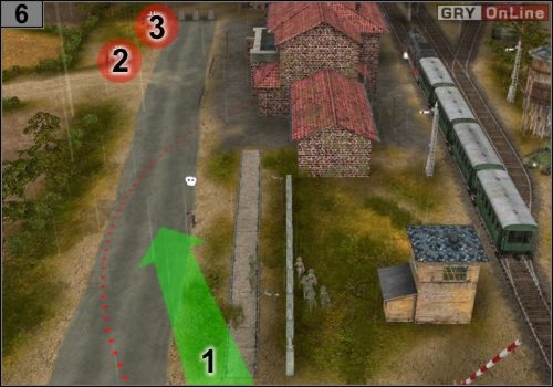 Wyjdź piechotą z [1] i po kolei eliminuj oddziały piechoty w [2], [3] i jeszcze jeden, którego na obrazku nie widać - Misja 8 - Anzio-Cisterna (3) | Alianci w Codename Panzers - Faza Druga - Codename: Panzers - Faza Druga - poradnik do gry