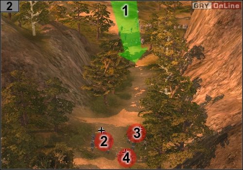 Idź całym wojskiem do #2 , jak pokazuje to strzałka [1] - Misja 2 - Chłosta (2) | Partyzanci w Codename Panzers - Faza Druga - Codename: Panzers - Faza Druga - poradnik do gry