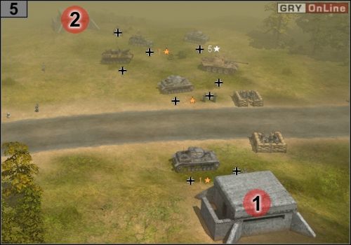 Wbiegnij jednym z wieśniaków w niemiecką linię i po kolei wchodź do bunkrów - [1], [2] i do tych których nie widać na powyższym obrazku - Misja 3 - Odbicie Belgradu (3) | Partyzanci w Codename Panzers - Faza Druga - Codename: Panzers - Faza Druga - poradnik do gry