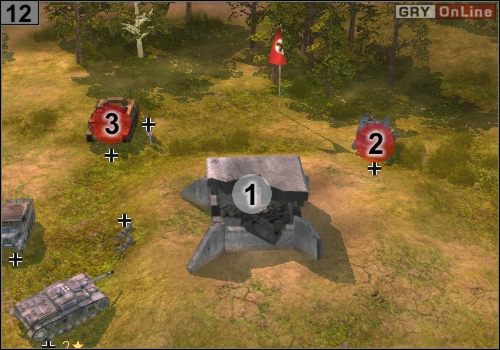 Skorzystamy najpierw z lotnictwa - odkryj teren samolotem zwiadowczym w [1], a gdy zauważysz Bizona I w [2] i Bizona II w [3] - użyj bombowców nurkujących, by zniszczyć te artylerie samobieżne - Misja 3 - Odbicie Belgradu (5) | Partyzanci w Codename Panzers - Faza Druga - Codename: Panzers - Faza Druga - poradnik do gry