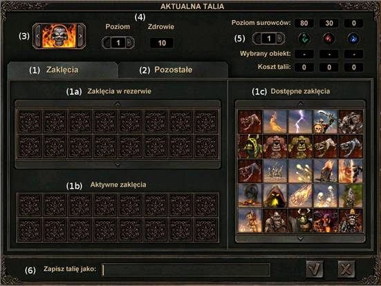 1) Zaklęcia - to tutaj będziemy komponować swoją talię - Tryb Multiplayer - Etherlords II: Second Age - poradnik do gry