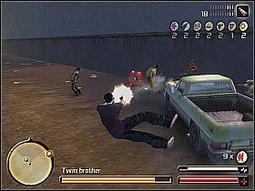 Po wyskoczeniu z auta wykończ pozostałych przy życiu oponentów, a następnie zacznij biec za porwanym mężczyzną (screen 1) - [Point Challenge] The Missing Brother | Total Overdose - Total Overdose: A Gunslingers Tale in Mexico - poradnik do gry