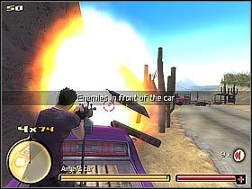 Szczególną uwagę zwróć na ustawione przy większości blokad i pojedynczych gostkach wybuchowe beczki, w które powinieneś oczywiście celować (screen 1) - [9] A Saving Angel | Total Overdose - Total Overdose: A Gunslingers Tale in Mexico - poradnik do gry