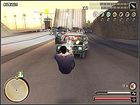 Obowiązkowo radziłbym korzystać z granatnika, dzięki któremu pozbędziesz się przynajmniej części pojazdów tworzących blokadę czy stojących w korku (screen 1) - [14] Highway Attack | Total Overdose - Total Overdose: A Gunslingers Tale in Mexico - poradnik do gry