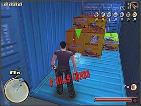 Uważaj, gdyż znajdująca się w centralnej części okrętu paczka jest chroniona przez gostka wyposażonego w wyrzutnię rakiet (screen 1) - [Point Challenge] Coca Cargo | Total Overdose - Total Overdose: A Gunslingers Tale in Mexico - poradnik do gry