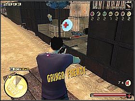 Zanim ruszysz dalej powinieneś wykonać dwie istotne czynności - podnieść apteczkę oraz zapisać stan gry podchodząc do znajdującego się w tym wagonie savepointu (screen 1) - [19] The Getaway Train cz.1 | Total Overdose - Total Overdose: A Gunslingers Tale in Mexico - poradnik do gry