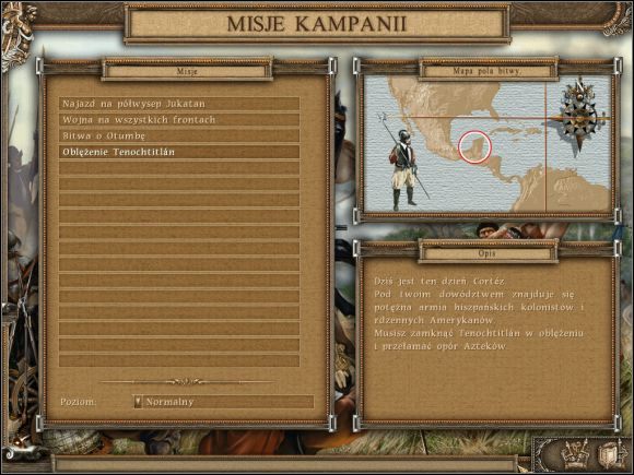 W tej kampanii zajmiemy się hiszpańskimi perypetiami związanymi z podbojem Ameryki - Wstęp | Wyprawa Corteza | American Conquest Odwet - American Conquest: Odwet - poradnik do gry