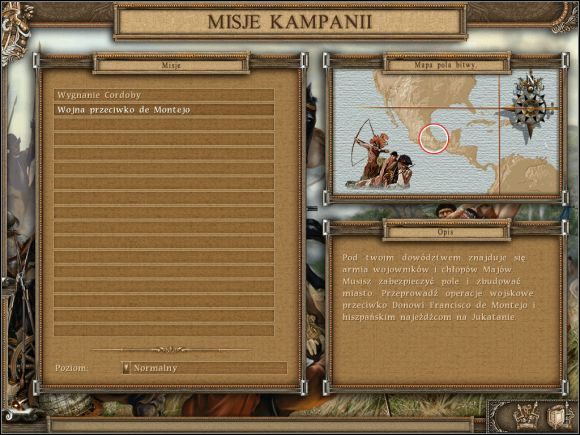 Trzecia z kolei kampania jest o wiele krótsza od dwóch poprzednich - składa się tylko z dwóch misji - Wstęp | Podbicie Półwyspu Jukatan | American Conquest Odwet - American Conquest: Odwet - poradnik do gry