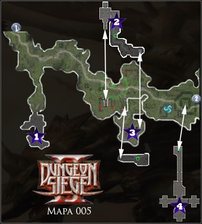 Południowa dżungla Greilyn; Ciemna, pełna kości jaskinia; Ukryty mordeński korytarz; Mała jaskinia; Opuszczone ruiny; Ruiny Razki - 005 Południowa dżungla Greilyn | Mapy | Dungeon Siege II - Dungeon Siege II - poradnik do gry