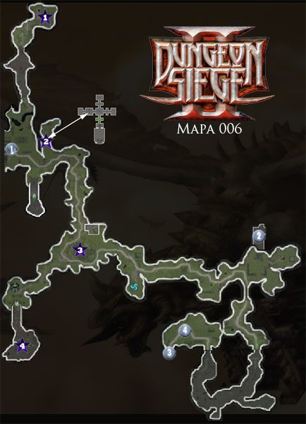 Wschodnia dżungla Greilyn; Mała jaskinia; Brama światów Rokhara; Tajemnicza kapliczka; Mała jaskinia; Mała jaskinia; Kolonia wygnańców driad; Wąska pieczara - 006 Wschodnia dżungla Greilyn | Mapy | Dungeon Siege II - Dungeon Siege II - poradnik do gry