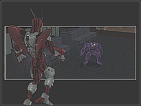 Zanim przystąpisz do właściwego pojedynku z bossem będziesz go musiał dogonić (screen 1) - [Opis przejścia] Misja 10 - The Beetle - drugie starcie cz.1 - Ultimate Spider-Man - poradnik do gry