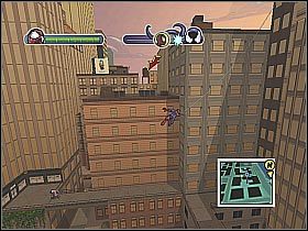 W kilku miejscach bestia zeskoczy na ulicę, aczkolwiek sterowana przez Ciebie postać przez cały czas powinna pozostawać w powietrzu (screen 1) - [Opis przejścia] Misja 12 - Venom - drugie starcie cz.1 - Ultimate Spider-Man - poradnik do gry