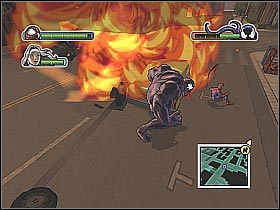 Pamiętaj o tym, aby korzystać z pomocy pajęczego zmysłu, dzięki któremu będziesz mógł bezproblemowo unikać niemal wszystkich ataków bossa (screen 1) - [Opis przejścia] Misja 12 - Venom - drugie starcie cz.2 - Ultimate Spider-Man - poradnik do gry