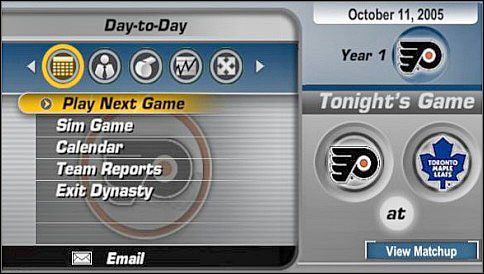 Play Next Game - tu rozpoczynamy kolejny mecz w sezonie NHL - Menu główne | Dynasty Mode | NHL 06 - NHL 06 - poradnik do gry