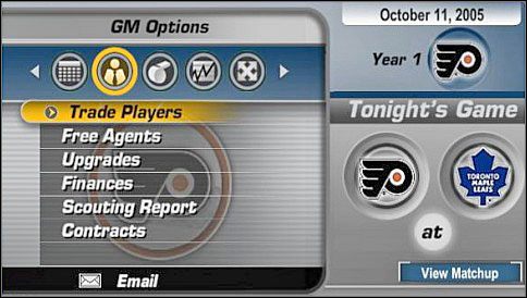 Trade Players - to tu możemy wymieniać graczy z zespołu do zespołu - Menu główne | Dynasty Mode | NHL 06 - NHL 06 - poradnik do gry