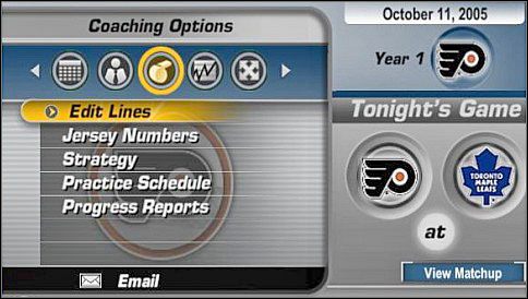 Edit Lines - miejsce, gdzie możemy skompletować 4 linie ofensywne i defensywne zespołu - Menu główne | Dynasty Mode | NHL 06 - NHL 06 - poradnik do gry