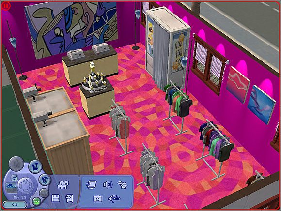 Sklep przy nocnym klubie można teraz wyposażyć w stoisko perfumeryjne i kabinę do robienia zdjęć. - Obiekty dla parceli społecznych | Nowe obiekty | The Sims 2 Nocne Życie - The Sims 2: Nocne Życie - poradnik do gry