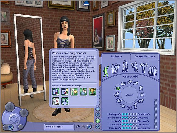 Tworząc Sima obdarzonego nową aspiracją warto zwrócić uwagę na dział Co kręci/odrzuca - Nowa aspiracja - Poszukiwanie przyjemności | Główne nowości - The Sims 2: Nocne Życie - poradnik do gry