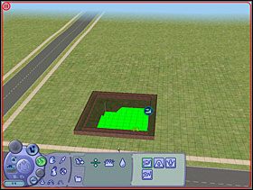 Teren należy obniżać tak długo, aż wewnątrz piwnicy będzie można umieścić pełną ścianę przytykającą do wewnętrznej strony ramy - Sztuczki architektoniczne | The Sims 2 Nocne Życie - The Sims 2: Nocne Życie - poradnik do gry