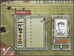 Tu widzimy nasz aktualny poziom we wszystkich umiejętnościach, zdjęcie oraz aktualny stan zdrowia i wytrzymałości - Ekwipunek - II Wojna Światowa: Pilot Down - Na Tyłach Wroga - poradnik do gry