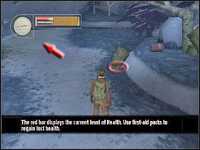 Podnosimy apteczkę i idziemy w stronę rzeki (strzałka). - [Solucja] CRASH SITE cz.1 - II Wojna Światowa: Pilot Down - Na Tyłach Wroga - poradnik do gry