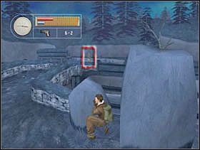 Teraz możemy iść już dalej. Spokojnie podchodzimy do mostku. Chowamy się między kamieniami i czekamy na żołnierza. Wychylamy się dopiero gdy jest odwrócony do nas plecami i ściągamy go jednym strzałem w głowę. - [Solucja] CRASH SITE cz.2 - II Wojna Światowa: Pilot Down - Na Tyłach Wroga - poradnik do gry