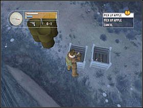 Widzimy krótką cut-scenkę w której pokazana jest droga ucieczki i dwóch Niemców stojących nam na niej. Zbiegamy na dół i zaraz po prawej podchodzimy do skrzynek i zabieramy jabłka(flary zostawiamy). - [Solucja] CRASH SITE cz.3 - II Wojna Światowa: Pilot Down - Na Tyłach Wroga - poradnik do gry