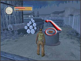 Podnosimy apteczkę i idziemy za strzałką. - [Solucja] LUMBERYARD cz.2 - II Wojna Światowa: Pilot Down - Na Tyłach Wroga - poradnik do gry