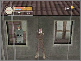 Przy trzecim oknie podobna sytuacja. Pukamy i czekamy, aż strażnik odejdzie. - [Solucja] GERMAN TOWN cz.2 - II Wojna Światowa: Pilot Down - Na Tyłach Wroga - poradnik do gry
