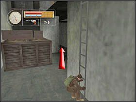 Czekamy aż strażnik wędrujący na dole pójdzie w zaznaczoną stronę, schodzimy na sam dół i sami idziemy tą stronę... - [Solucja] DOCKYARD cz.4 - II Wojna Światowa: Pilot Down - Na Tyłach Wroga - poradnik do gry