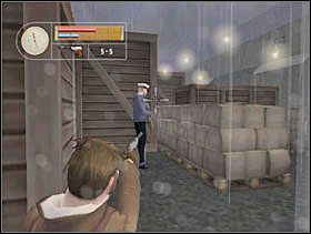 Wychylamy się z prawej strony skrzyni i ściągamy go strzałem w głowę z naszego przytłumionego P38. - [Solucja] DOCKYARD cz.5 - II Wojna Światowa: Pilot Down - Na Tyłach Wroga - poradnik do gry