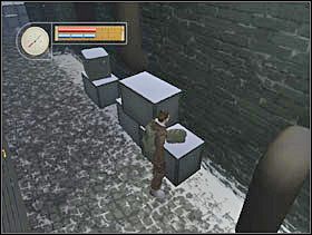 Za drzwiami biegniemy w prawo, ze skrzyni podnosimy chleb... - [Solucja] INDUSTRIAL DISTRICT cz.4 - II Wojna Światowa: Pilot Down - Na Tyłach Wroga - poradnik do gry