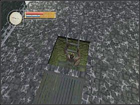 Schodzimy na dół i wchodzimy do świeżo odsłoniętego kanału. W momencie gdy wejdziemy na drabinę ale jeszcze zanim z niej zejdziemy pijemy brandy. - [Solucja] INDUSTRIAL DISTRICT cz.4 - II Wojna Światowa: Pilot Down - Na Tyłach Wroga - poradnik do gry