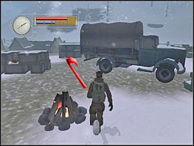 Szybko podbiegamy do ogniska i za ciężarówkę. - [Solucja] SIEGFRIED FOREST cz.2 - II Wojna Światowa: Pilot Down - Na Tyłach Wroga - poradnik do gry