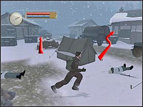 Wracamy do ogniska i biegniemy za tą wykrzywioną strzałką, ponieważ za tamtym budynkiem znajduje się sekret. Po zdobyciu sekretu znowu wracamy do ogniska i tym razem biegniemy w stronę widniejącego w oddali samochodu pancernego. - [Solucja] SIEGFRIED FOREST cz.6 - II Wojna Światowa: Pilot Down - Na Tyłach Wroga - poradnik do gry