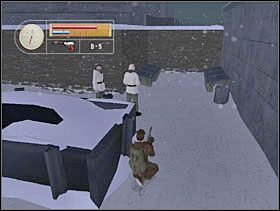 Przyczajmy się tak jak pokazane na screenie i czekamy, aż sierżant się odwróci. Następnie wychodzimy z ukrycia i dusimy szeregowca. - [Solucja] SIEGFRIED LINE cz.6 - II Wojna Światowa: Pilot Down - Na Tyłach Wroga - poradnik do gry