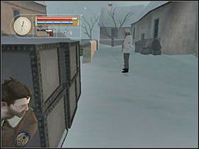 Czekamy, aż Niemiec chodzący wzdłuż murku znajdzie się w takiej pozycji, wychylamy się i likwidujemy go. - [Solucja] FRENCH VILLAGE cz.1 - II Wojna Światowa: Pilot Down - Na Tyłach Wroga - poradnik do gry