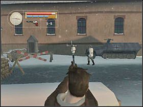 Czekamy, aż szeregowiec i sierżant odwrócą się do nas plecami, wychylamy się i najpierw likwidujemy szeregowca, a potem sierżanta. - [Solucja] FRENCH VILLAGE cz.1 - II Wojna Światowa: Pilot Down - Na Tyłach Wroga - poradnik do gry