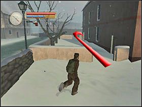 Biegniemy po śniegu wzdłuż bloku i za nim skręcamy w prawo. - [Solucja] FRENCH VILLAGE cz.3 - II Wojna Światowa: Pilot Down - Na Tyłach Wroga - poradnik do gry