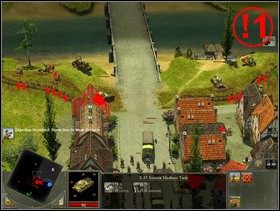 Bądź szczególnie ostrożny zbliżając się przez miasto do końca mostu A po tej stronie rzeki - kilka armat polowych, okopana piechota i ze dwa okopane czołgi - Rozdział 1 - Misja główna Swift Justice - Blitzkrieg 2 - poradnik do gry